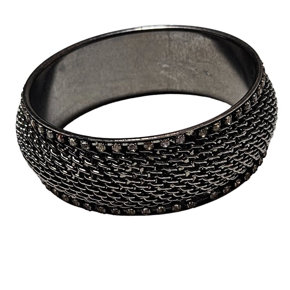 Vintage Silver Tone Mesh Rhinestone Chunky Bangle Bracelet Gothic Steam Punk